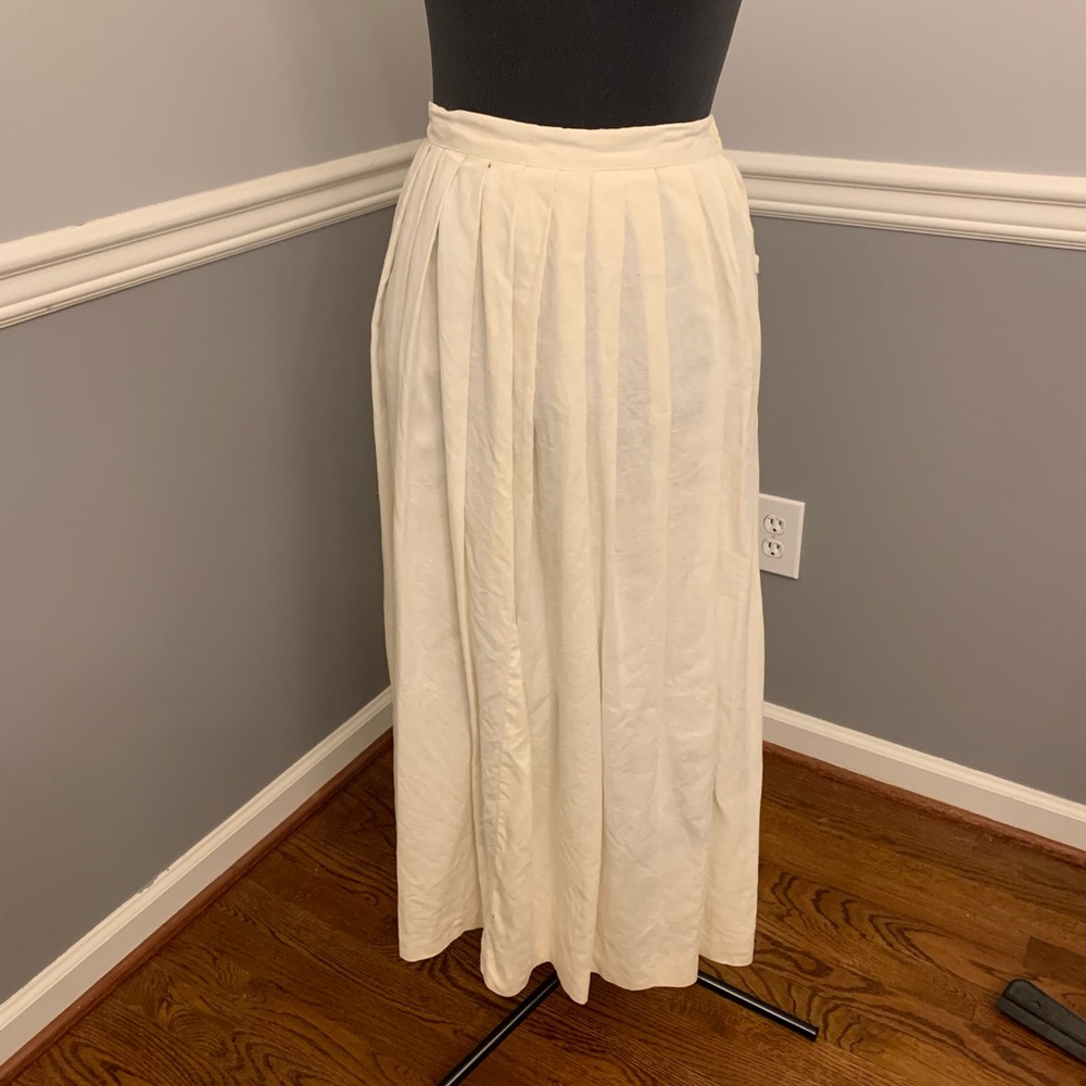 Vintage Linen Midi Skirt w/ pearlized buttons